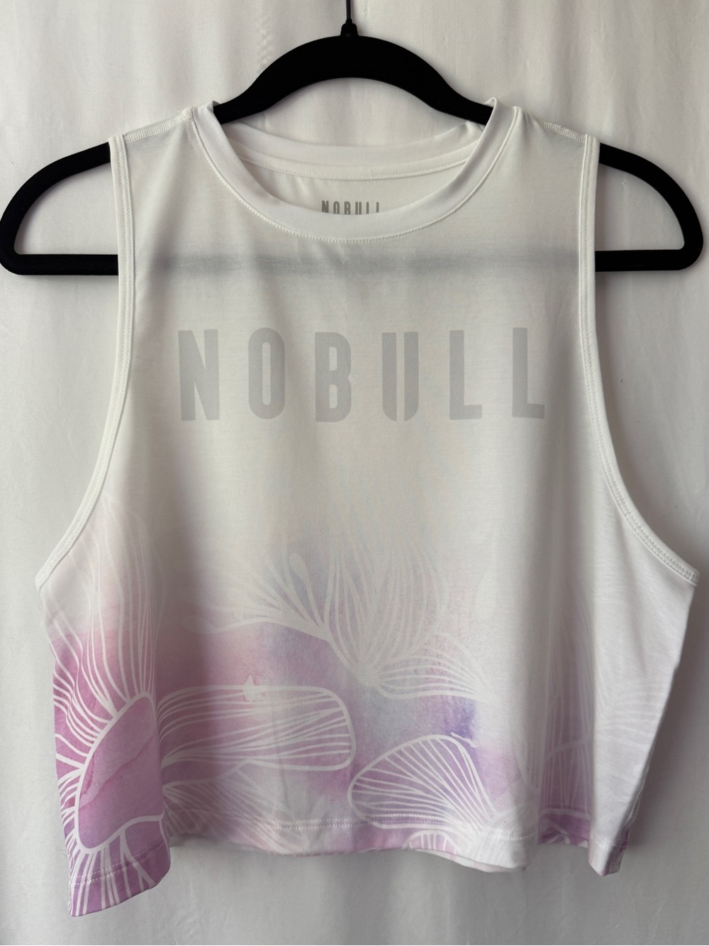 NOBULL White Crop Tank with Pink & Lavender Floral Fade Size Medium